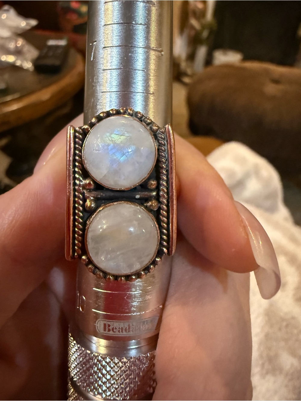 Copper with Double Moonstone Statement Ring - White Moonstone - Picture 3 of 5